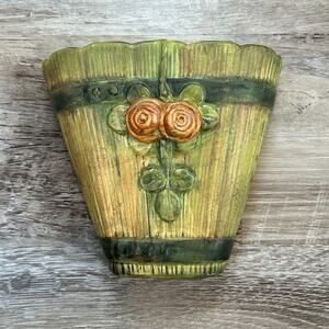 Weller Pottery Woodrose Wall Pocket Vase Green Glaze 1920s Floral Design